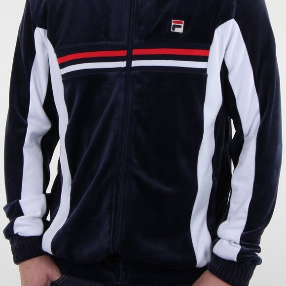 Fila Men’s Navy White Velour Retro Zip Front Track Jacket Size L - Picture 2 of 4